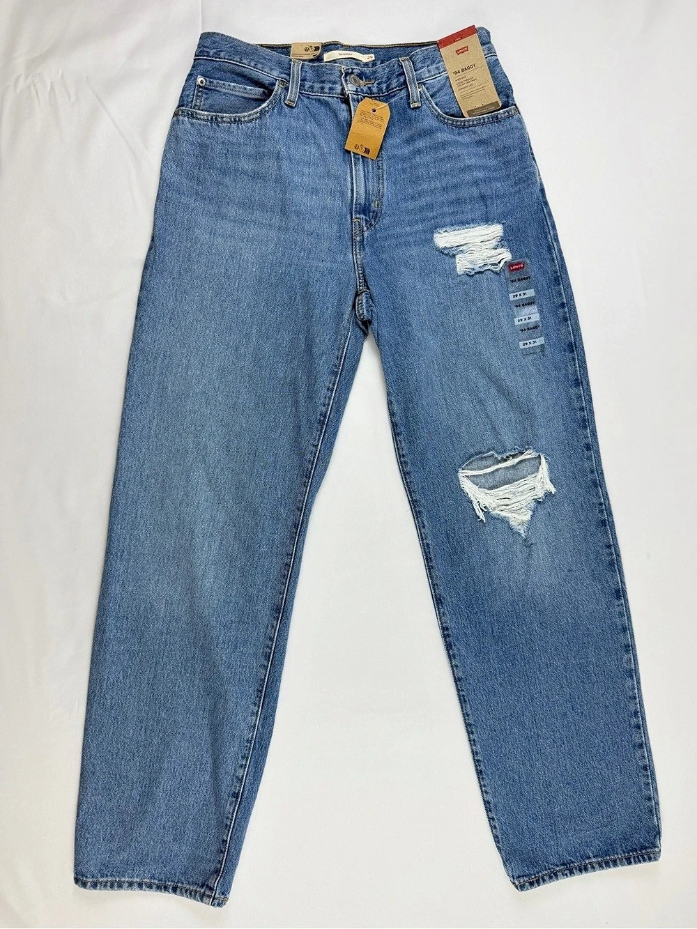 NWT Levi’s ’94 Baggy Jeans 29x31 Distressed Loose Straight Leg Blue Denim